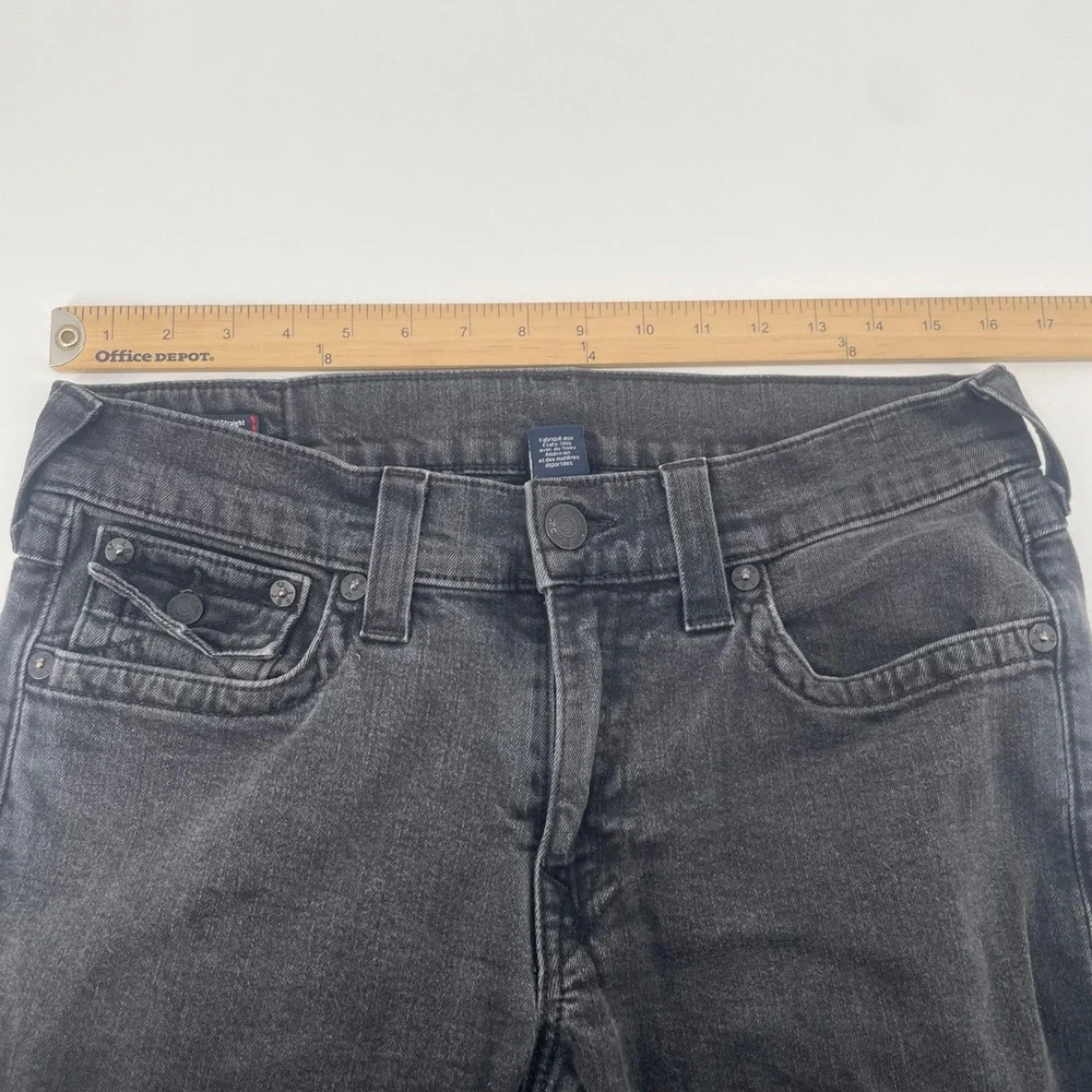 True Religion Ricky Jeans Mens 33 Black Relaxed Straight Leg Faded Denim USA